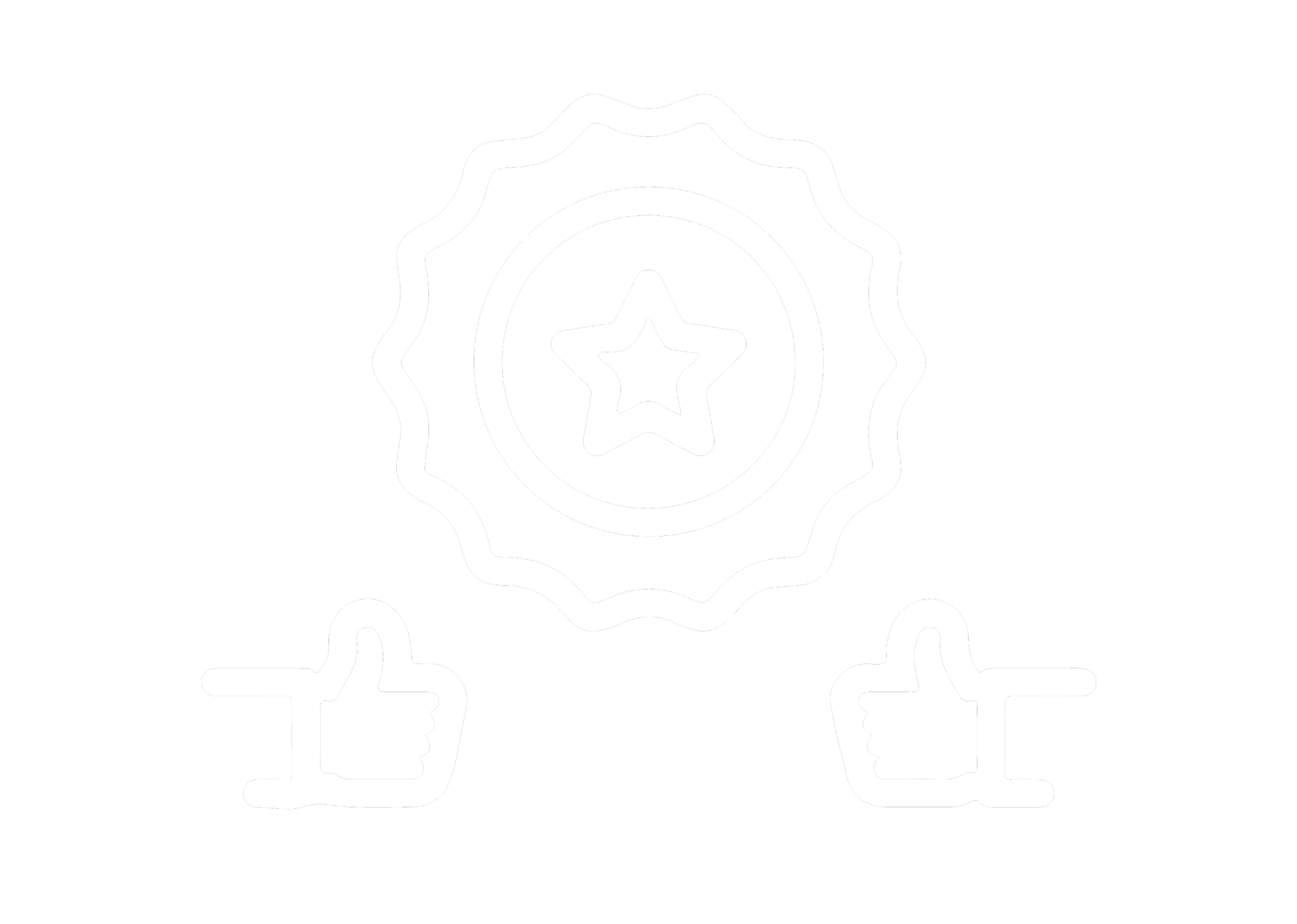 Símbolos de reconocimiento con estrellas y manos con pulgares hacia arriba en fondo negro.