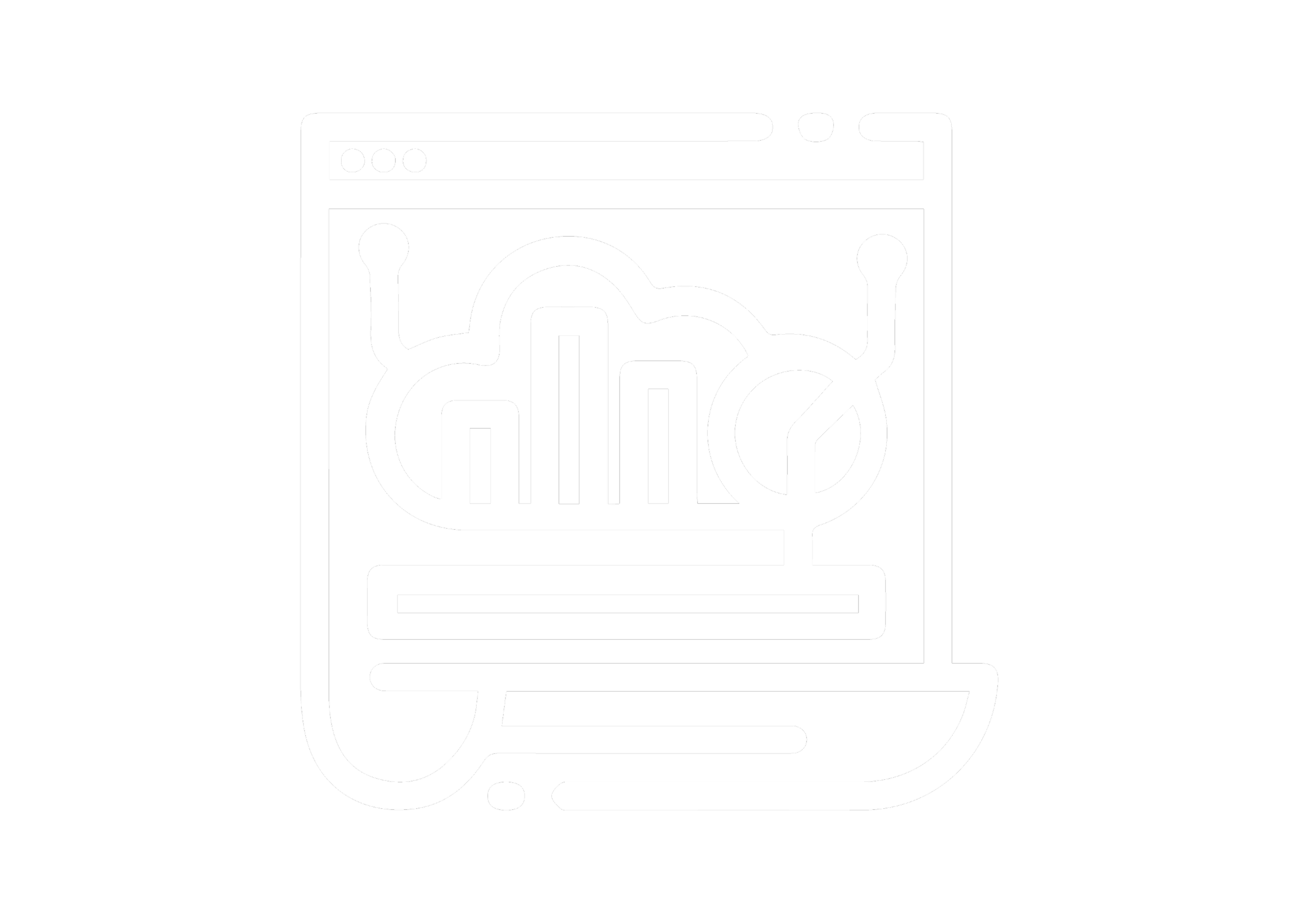 Ícono de una ventana de navegador con gráficos de barras y línea, representando análisis de datos.
