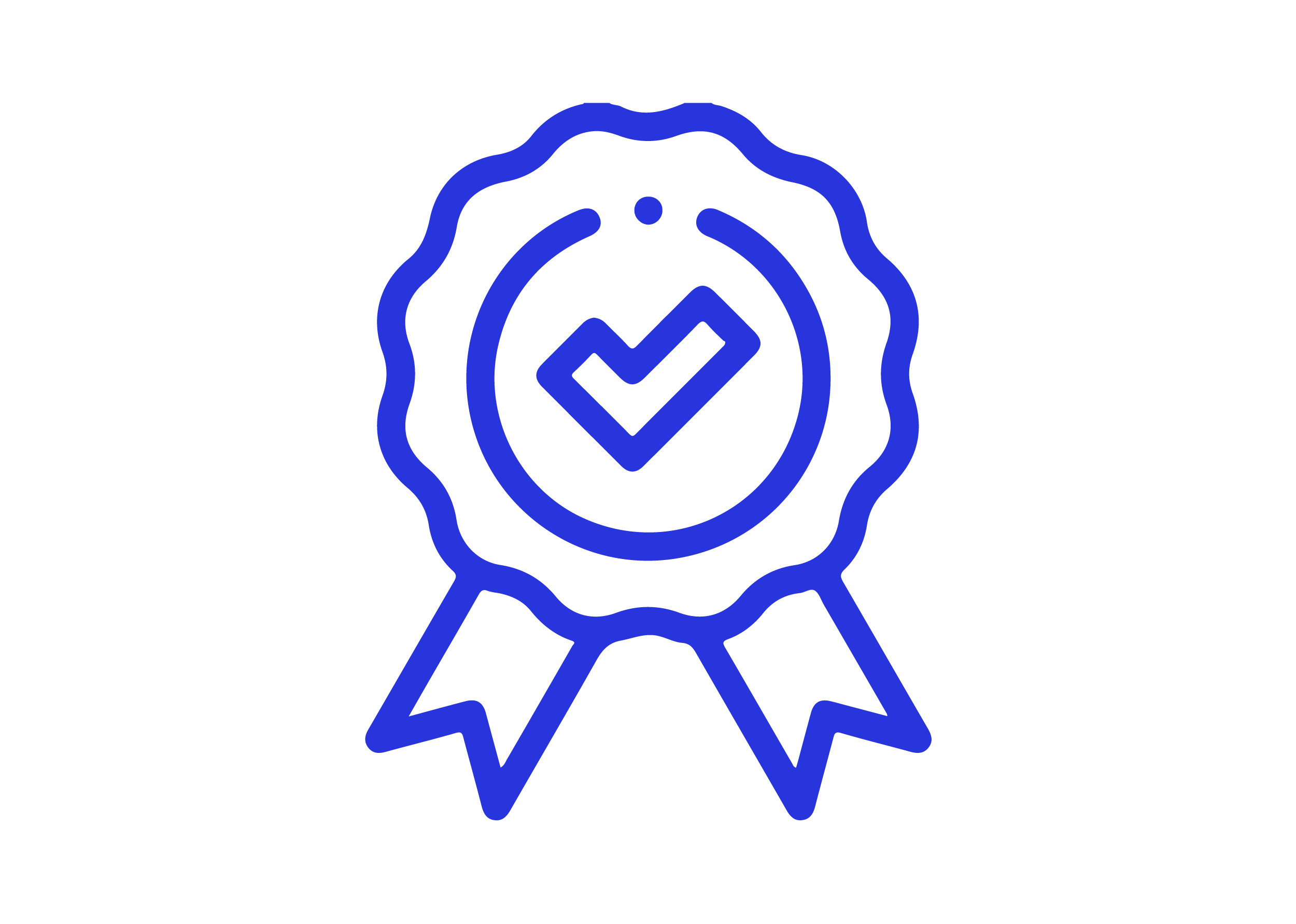 Ícono de un premio o medalla de reconocimiento en estilo lineal con color azul.