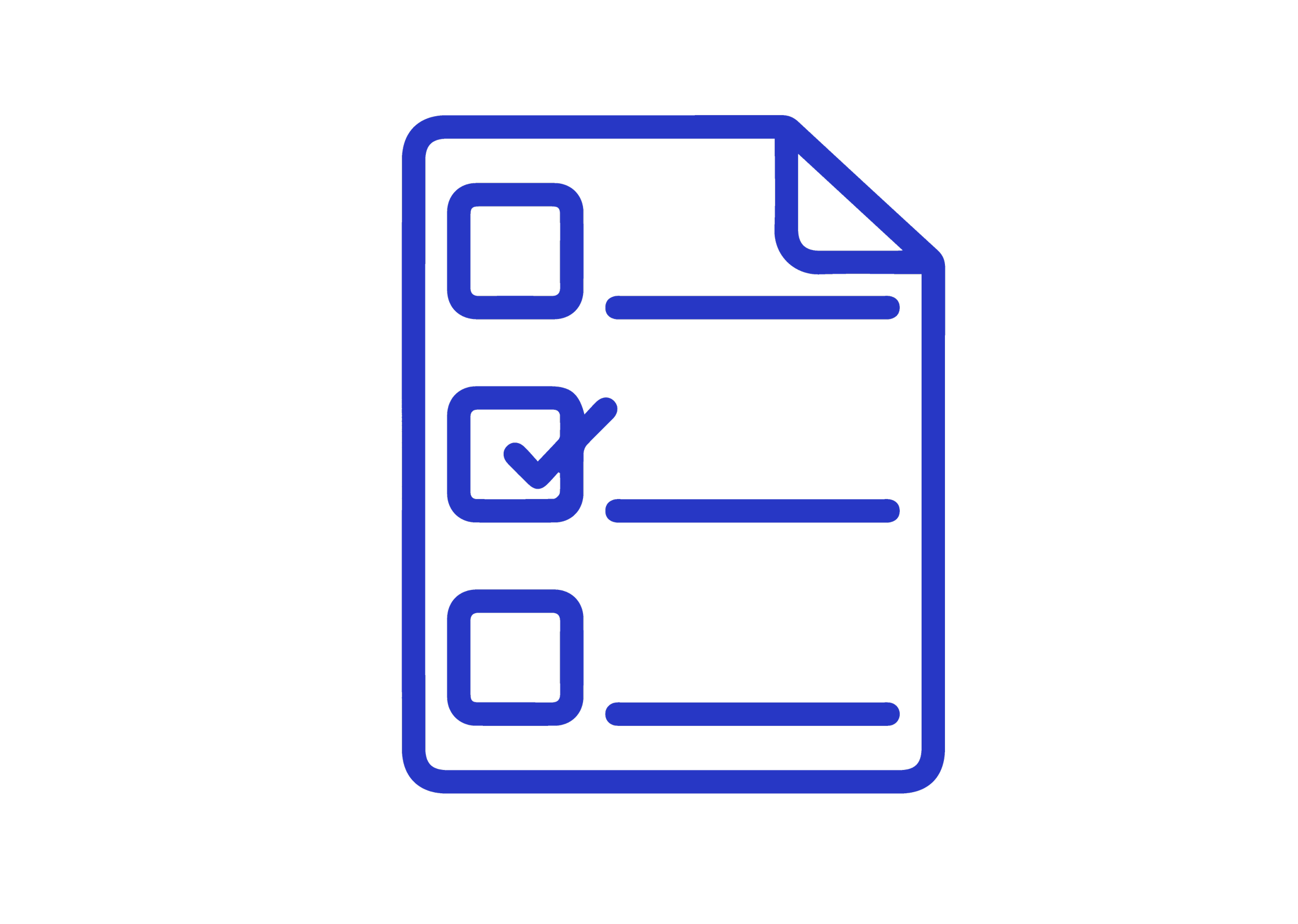 Ícono de lista de verificación con una casilla marcada en azul y otras dos vacías.