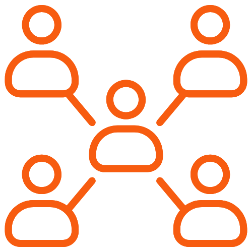 Simple icon of five people connected by lines, representing grace-filled community.