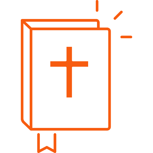 Outline of a Bible with a cross on the cover and a bookmark