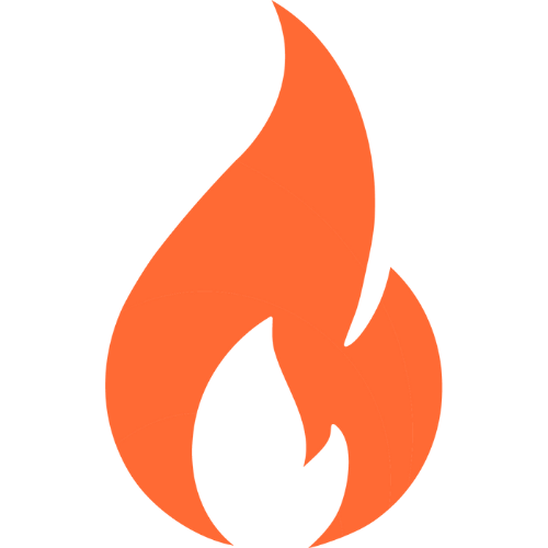 An illustration of a stylized flame with orange and red colors.
