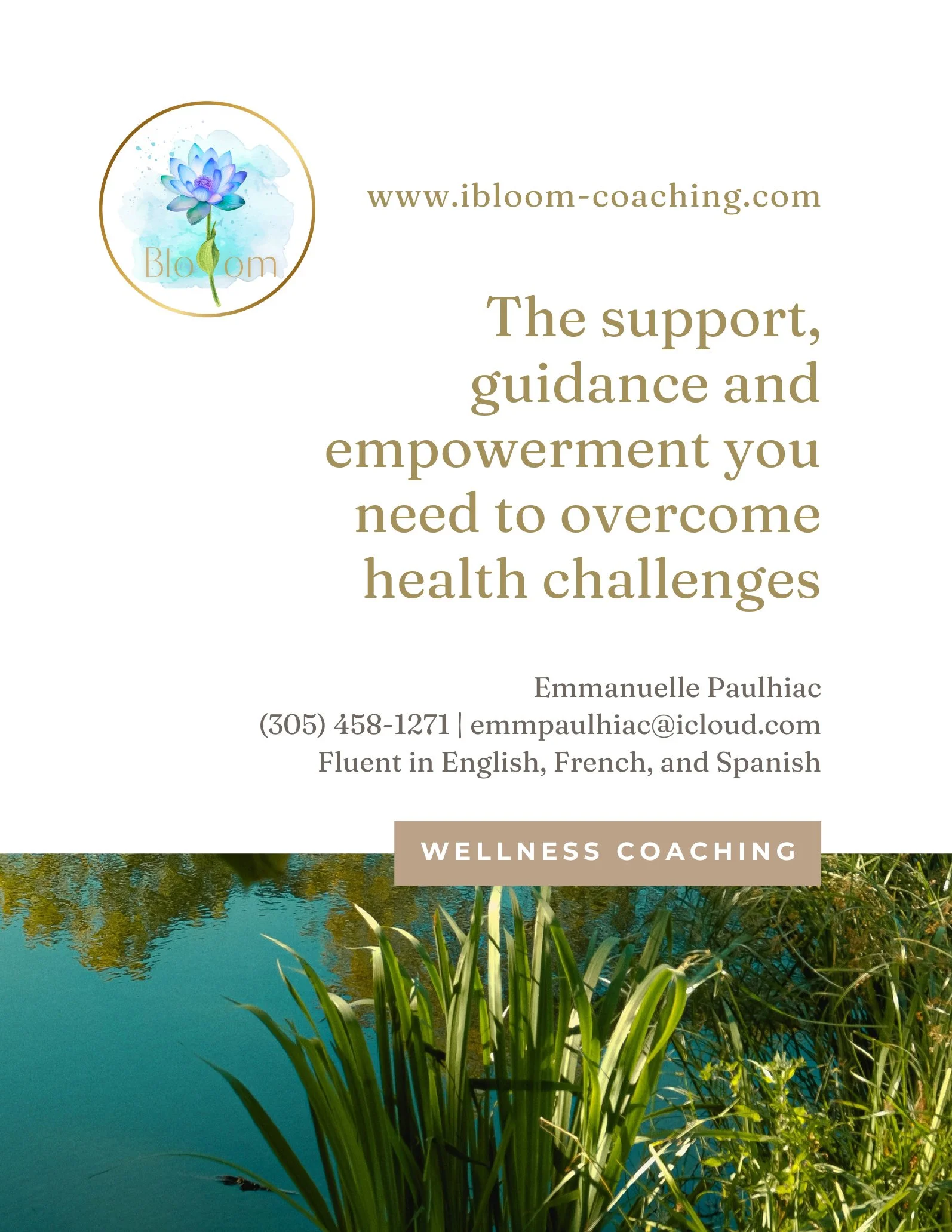 Business card for Emmanuelle Paulhiac, a wellness coach.