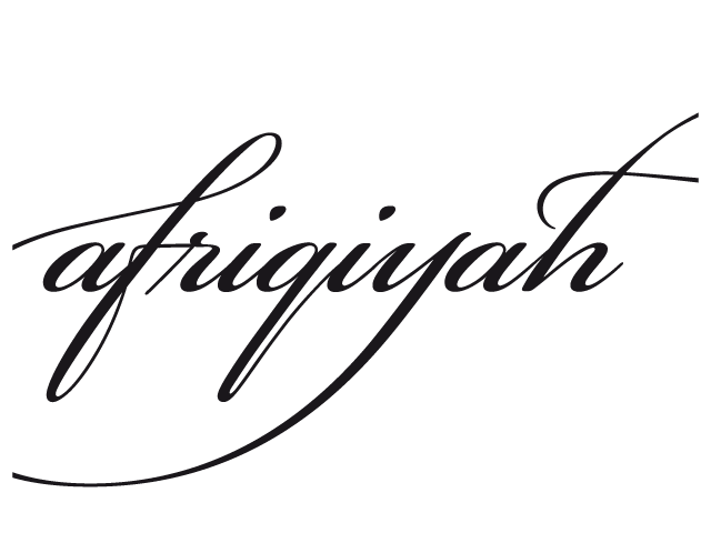 Logo for the magazine 'Afriqiyah' written in cursive script, France.