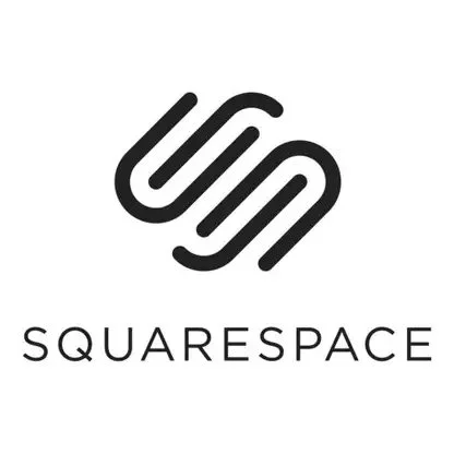 Squarespace logo with black stylized interconnected lines and the text 'SQUARESPACE' below.