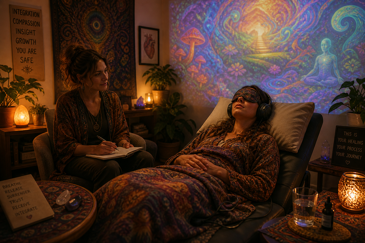 An AI generated image of psychedelic assisted therapy