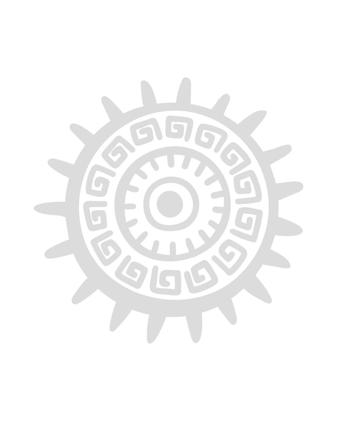 Dessin d'une roue en cercle avec des motifs géométriques et des rayons rayonnant vers l'extérieur, en gris sur fond noir.