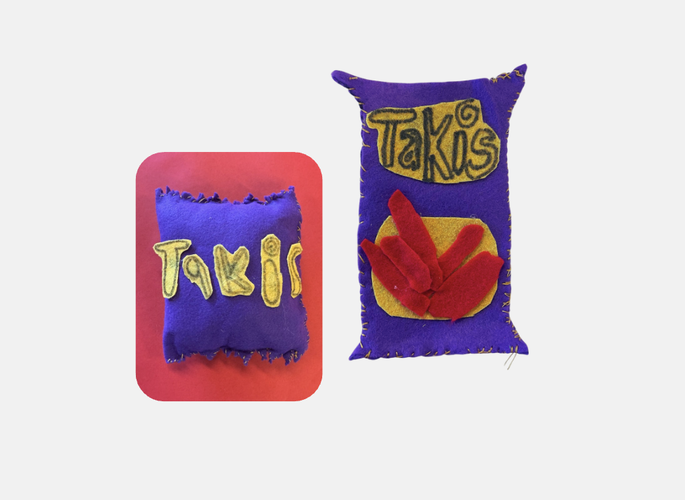 two plushies of takis snacks