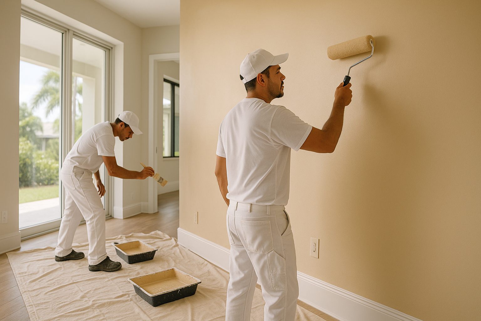 On Point Drywall’s painting team applying final coats for a polished, professional finish — serving residential and commercial clients across Florida.