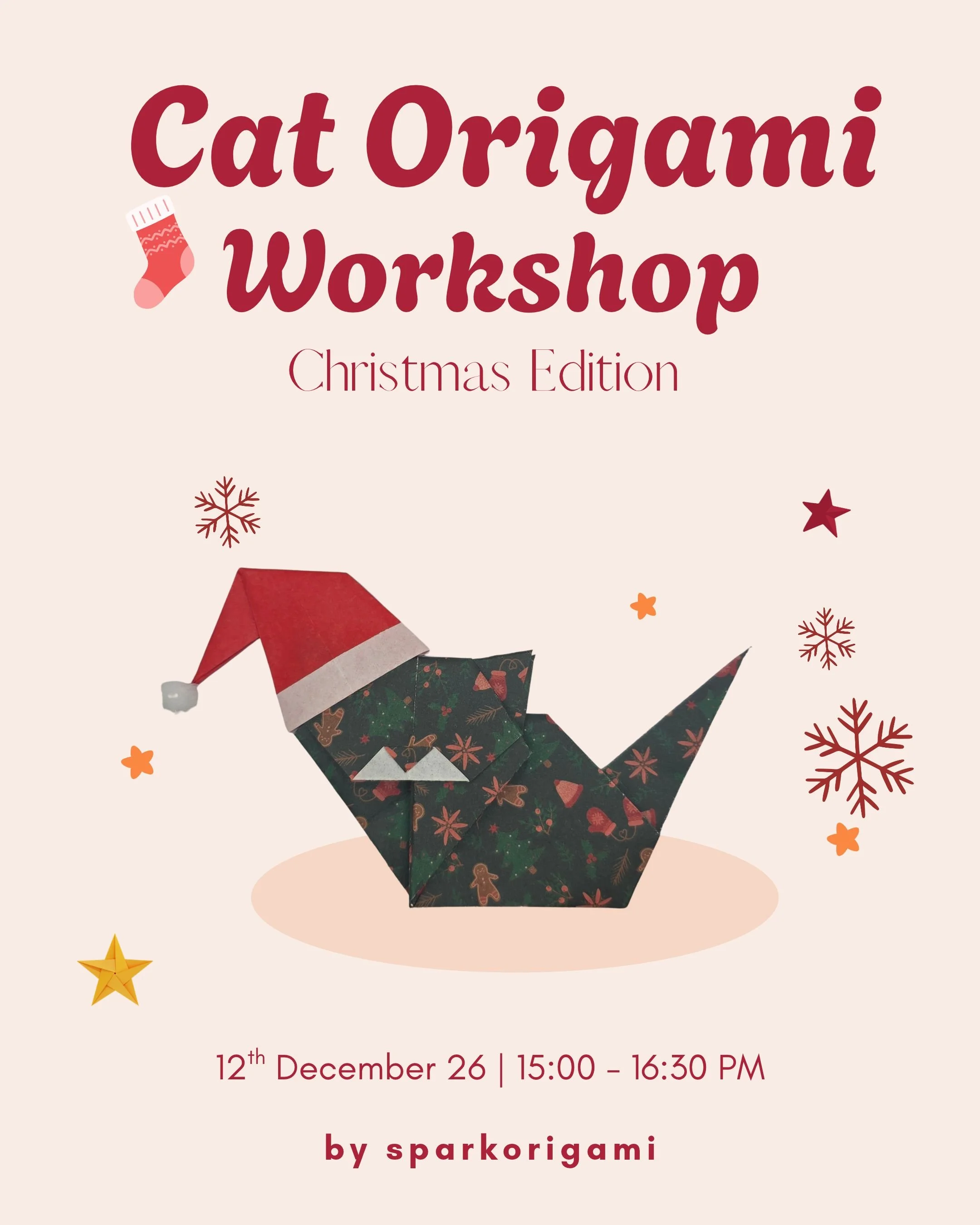 Join Spark Origami for a festive Christmas origami workshop in Brighton! Create handmade Christmas cards, learn paper folding and enjoy time with rescue cats.