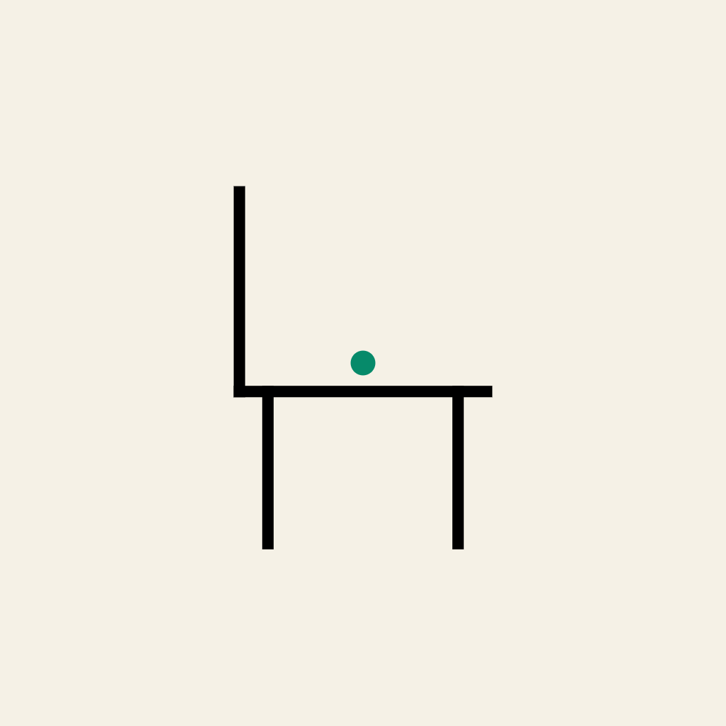 A simple illustration of a chair e with a green ball on the surface, positioned on a light-colored background, which represents a reserved seat.