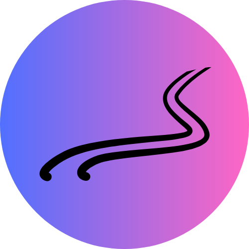 Un logo circulaire avec un fond dégradé allant du bleu au rose, représentant deux lignes courbes noires qui ressemblent à un chemin ou à une route.