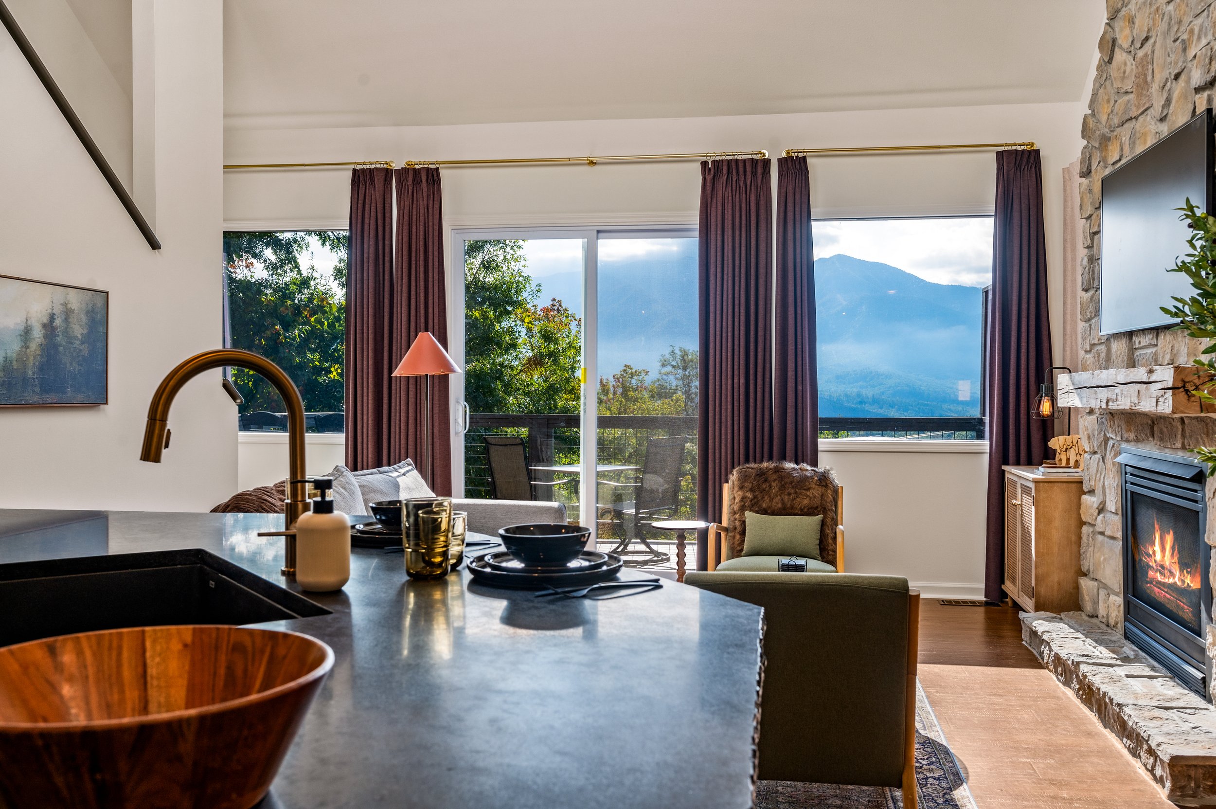 Relax with panoramic mountain views and warm natural light.