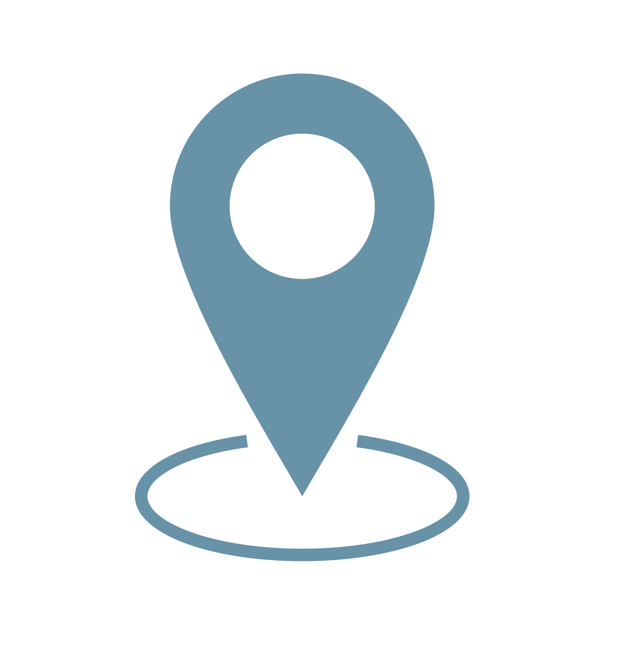 Blue location pin icon with a circular base on a black background.