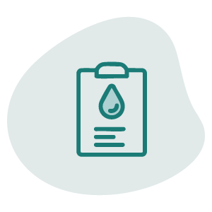 Icon of a clipboard with a drop of liquid and lines representing text