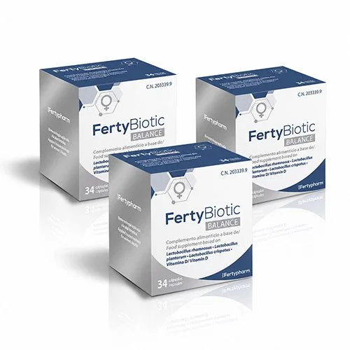 FertyBiotic Balance Szájon át szedhető probiotikus étrend-kiegészítő a termékenységi kezelés alatt lactobacillusokkal és D-vitaminnal.