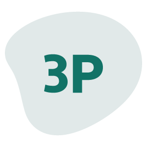 A button with the label '3P' in green text on a white background.