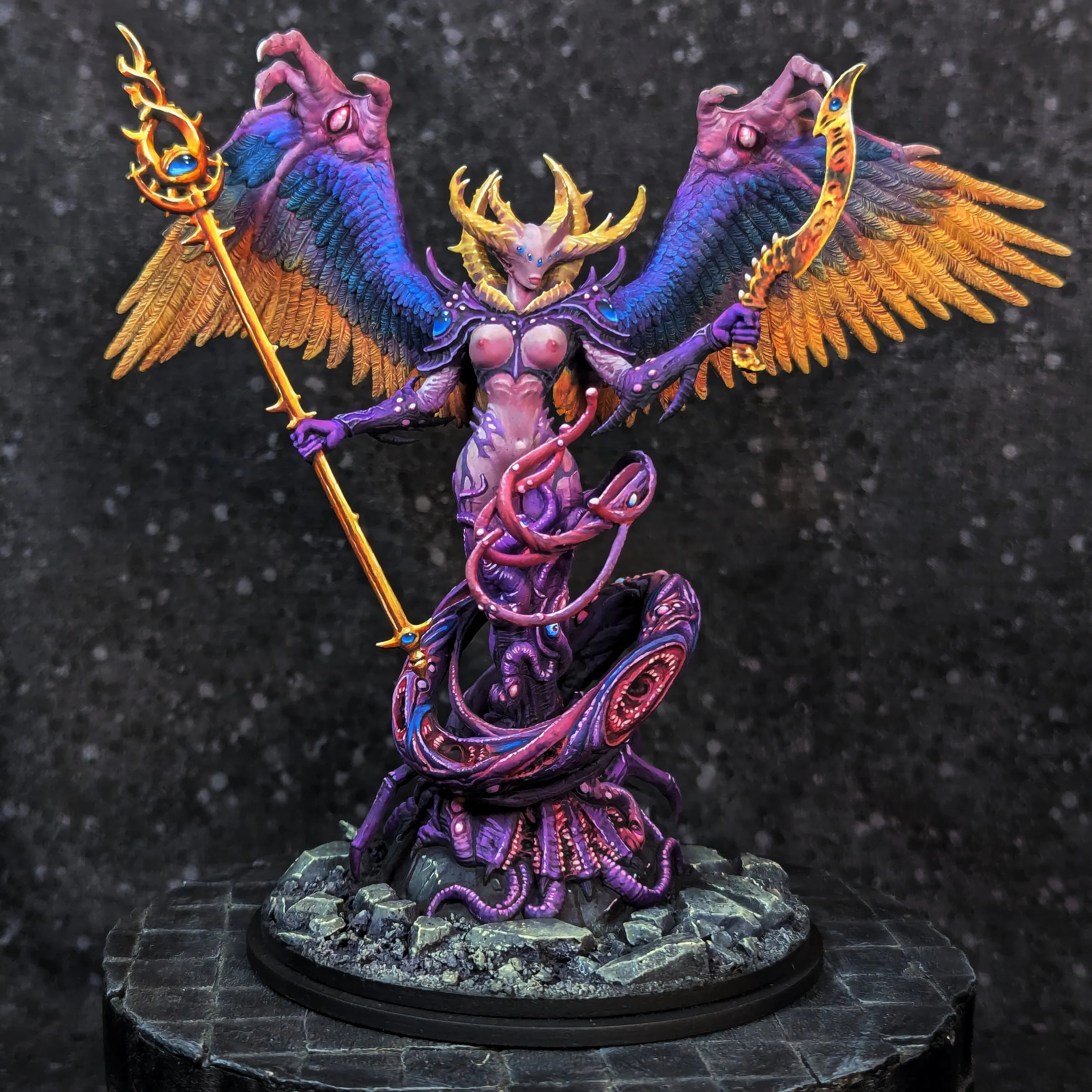 Creature Caster Lady of Arcana, Resin Beast Mini Painting entry, staff, wings, lovecraftian angel