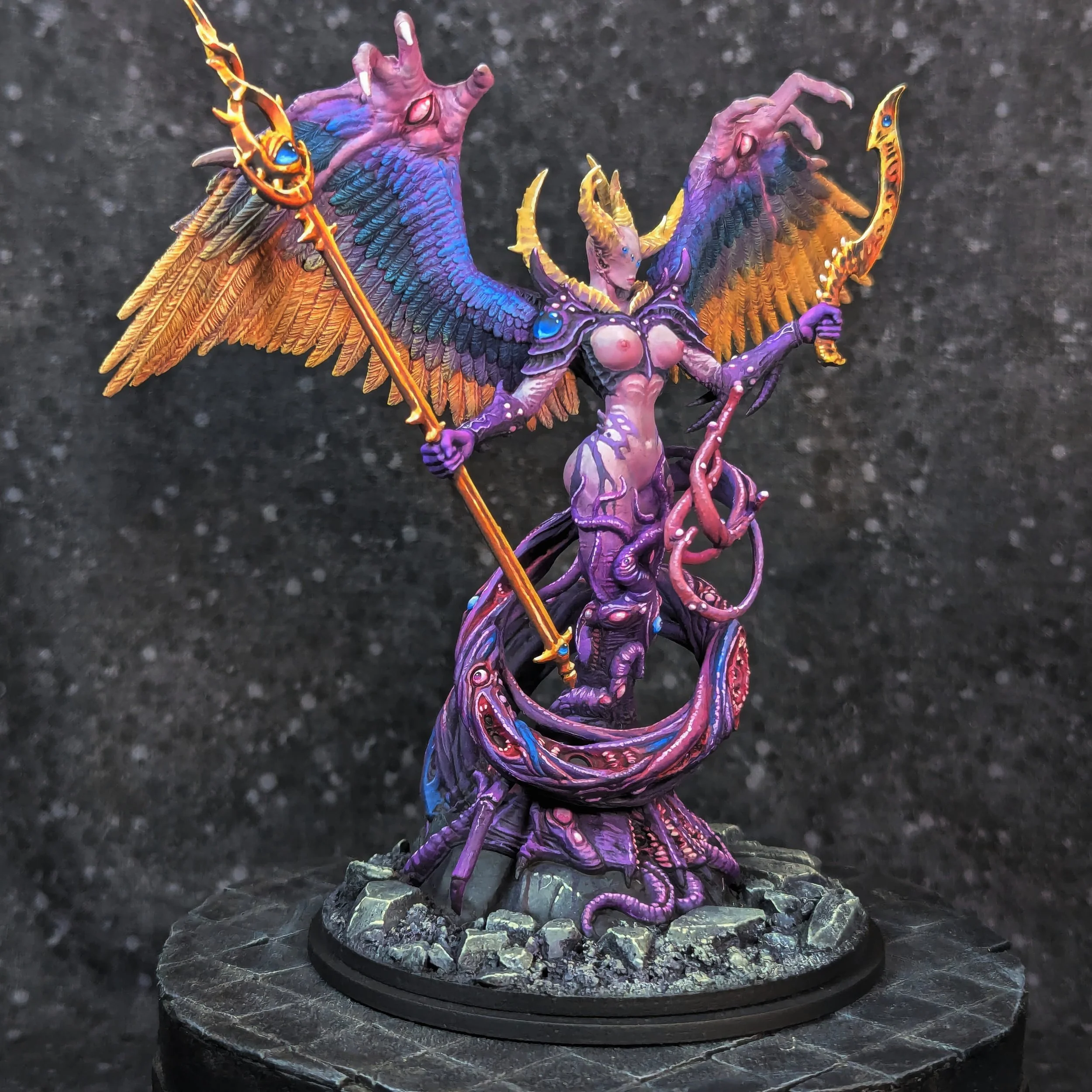 Creature Caster Lady of Arcana, Resin Beast Mini Painting entry, staff, wings, lovecraftian angel