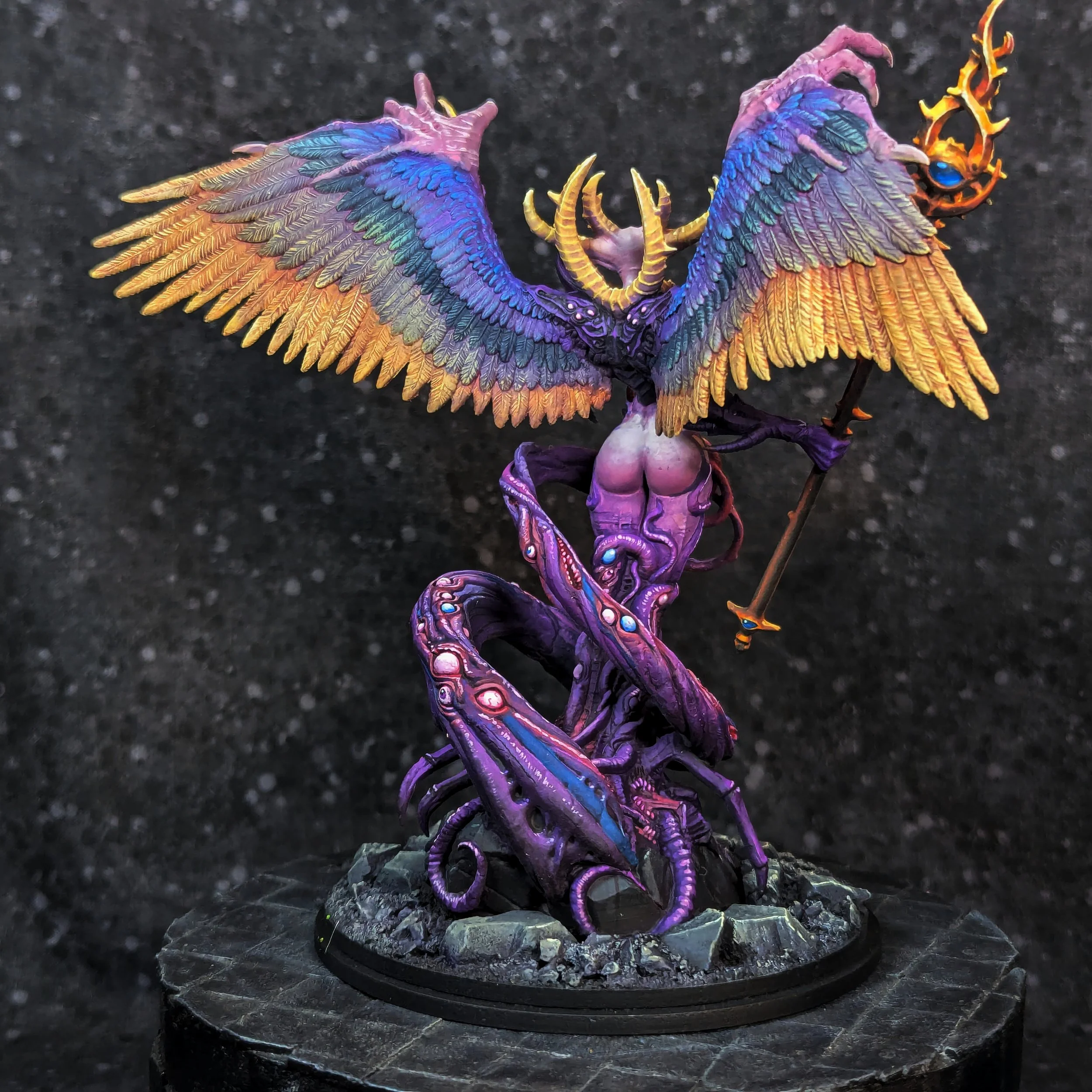 Creature Caster Lady of Arcana, Resin Beast Mini Painting entry, staff, wings, lovecraftian angel