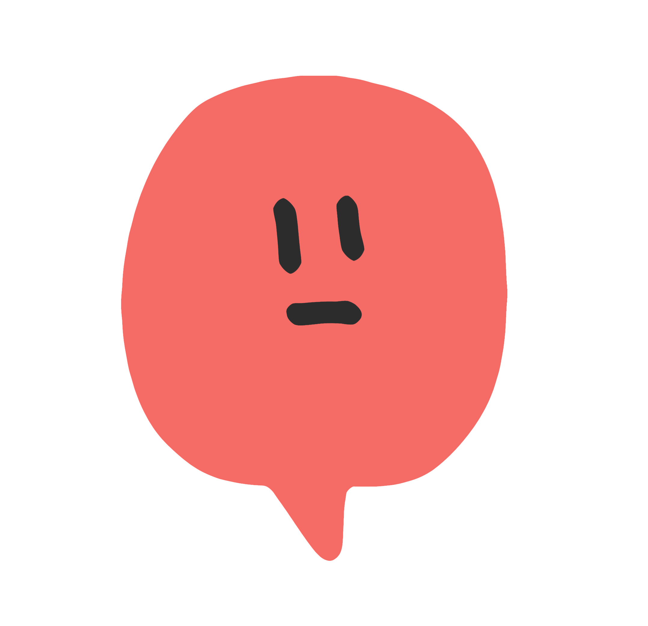 A simple illustration of a pink speech bubble with a surprised face, featuring two vertical black eyes and a small black mouth, on a black background.