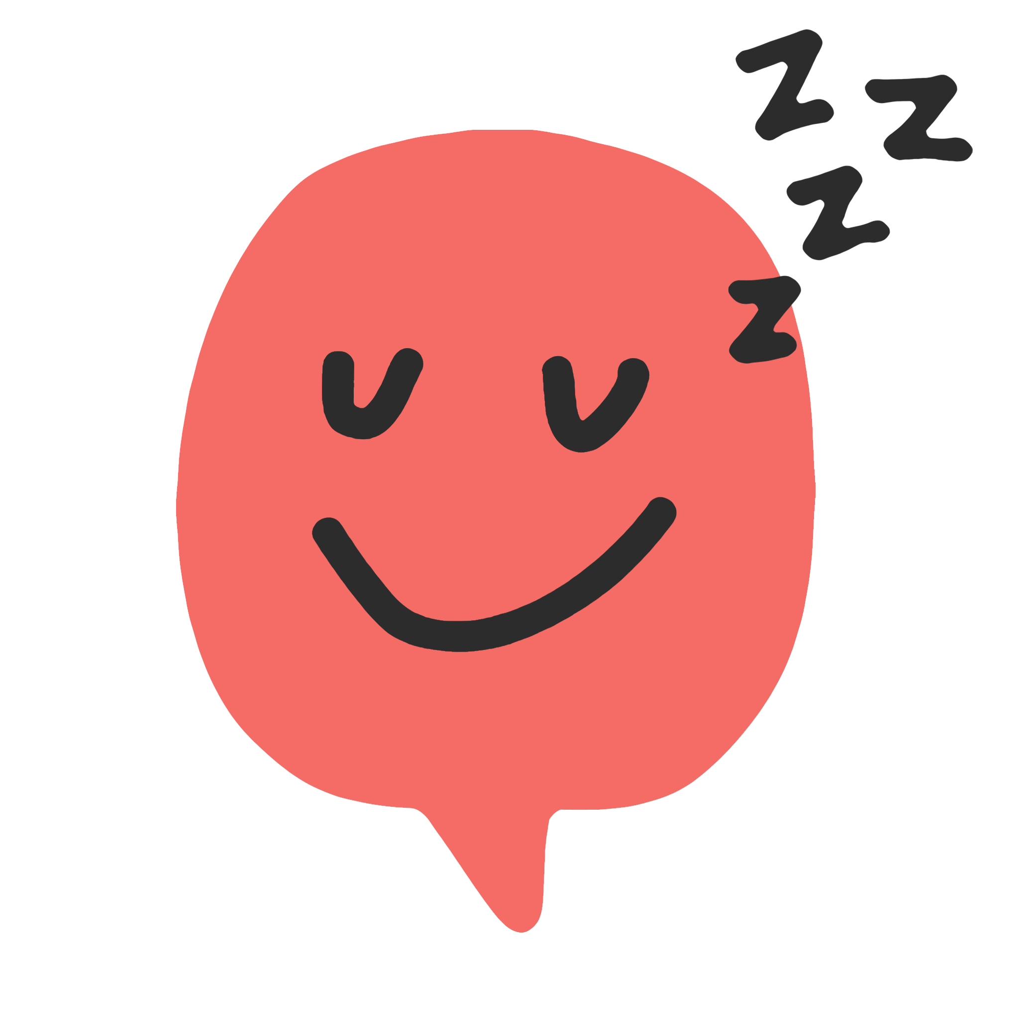 A pink speech bubble with a smiling face and closed eyes, with three 'Z' symbols indicating sleep, on a black background.