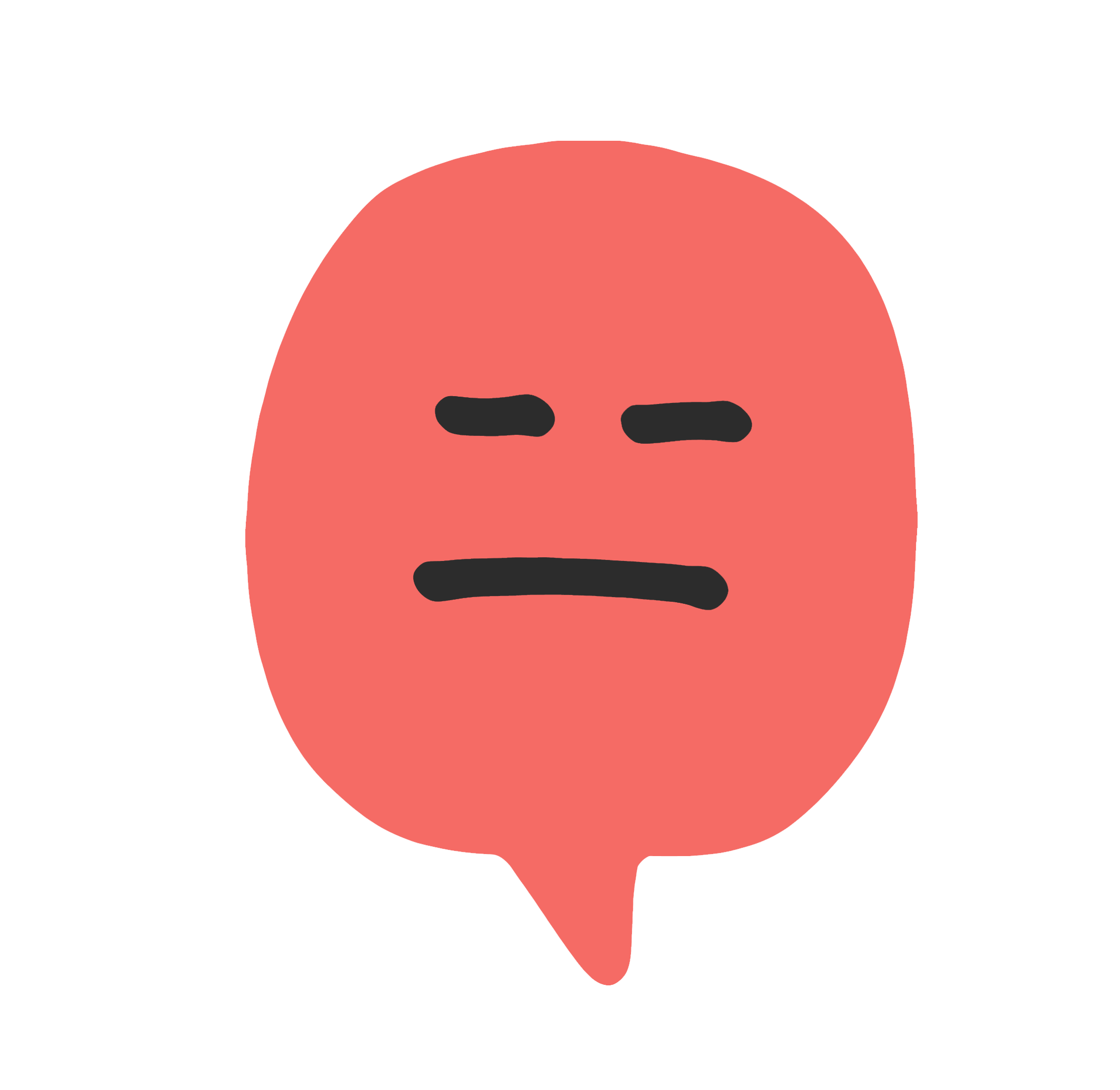 A red speech bubble with a displeased face emoji, featuring furrowed eyebrows and a frowning mouth.