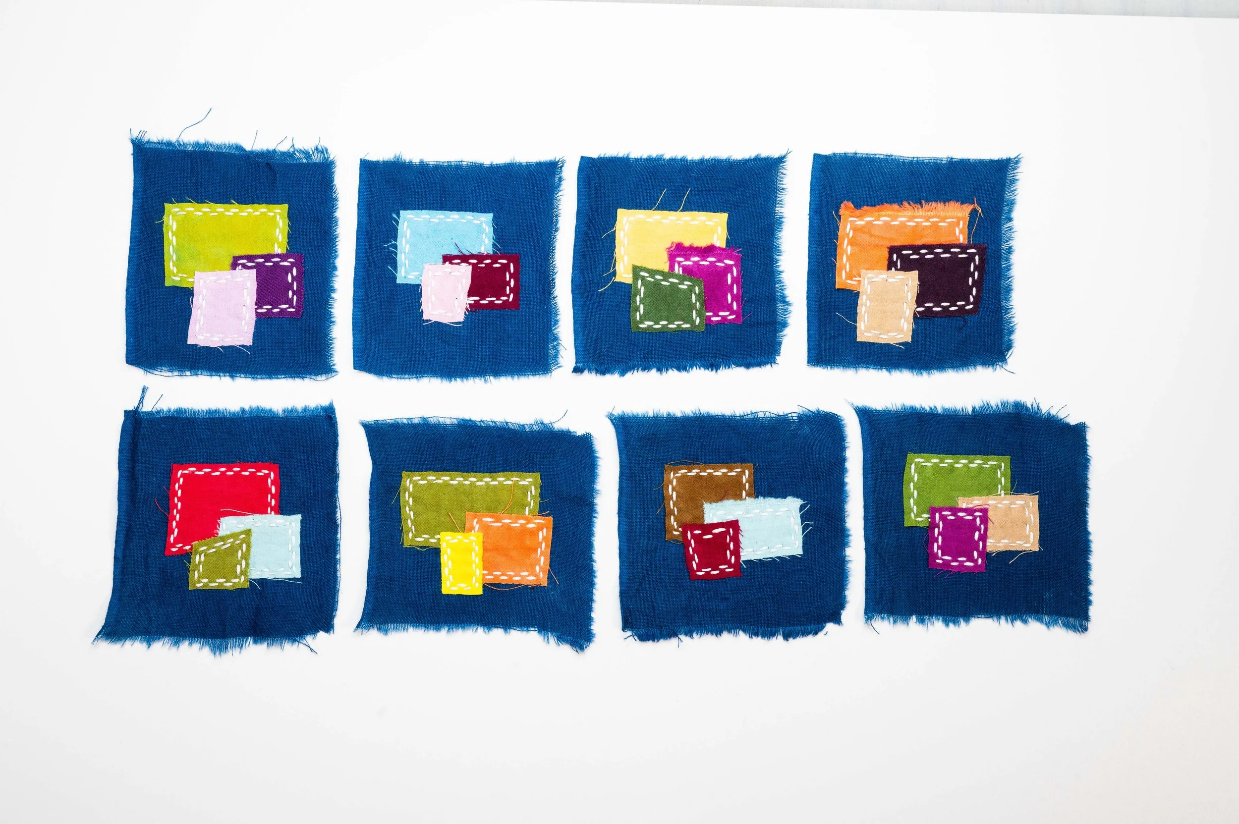Taking Care of Business 1-8 • 2026
• Improv pieced reclaimed and hand-dyed fabric, boro patchwork moyouzashi sashiko
• 3 x 3 in.
• Not Available