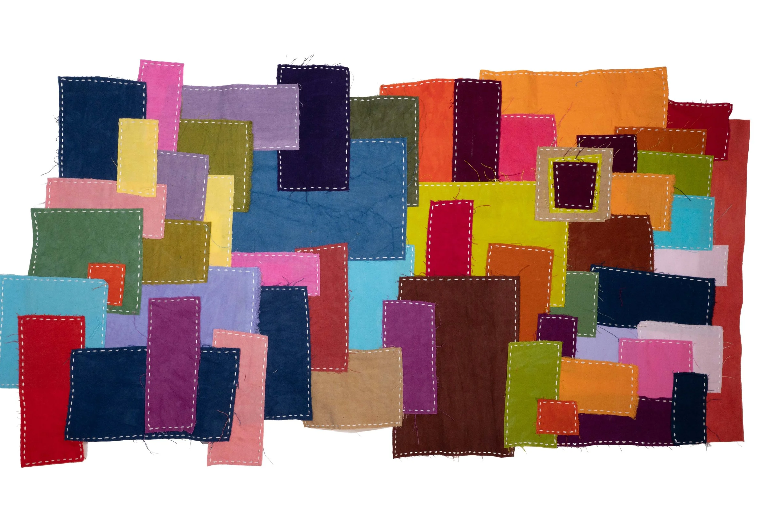 Boro Freeform Panel no. 2 • 2026
• Cherrywood Hand Dyed Fabric scraps and offcuts. Hand stitched in Boro style with moyouzashi style sashiko stitching.
• 40x20"
• Available: Inquire for price