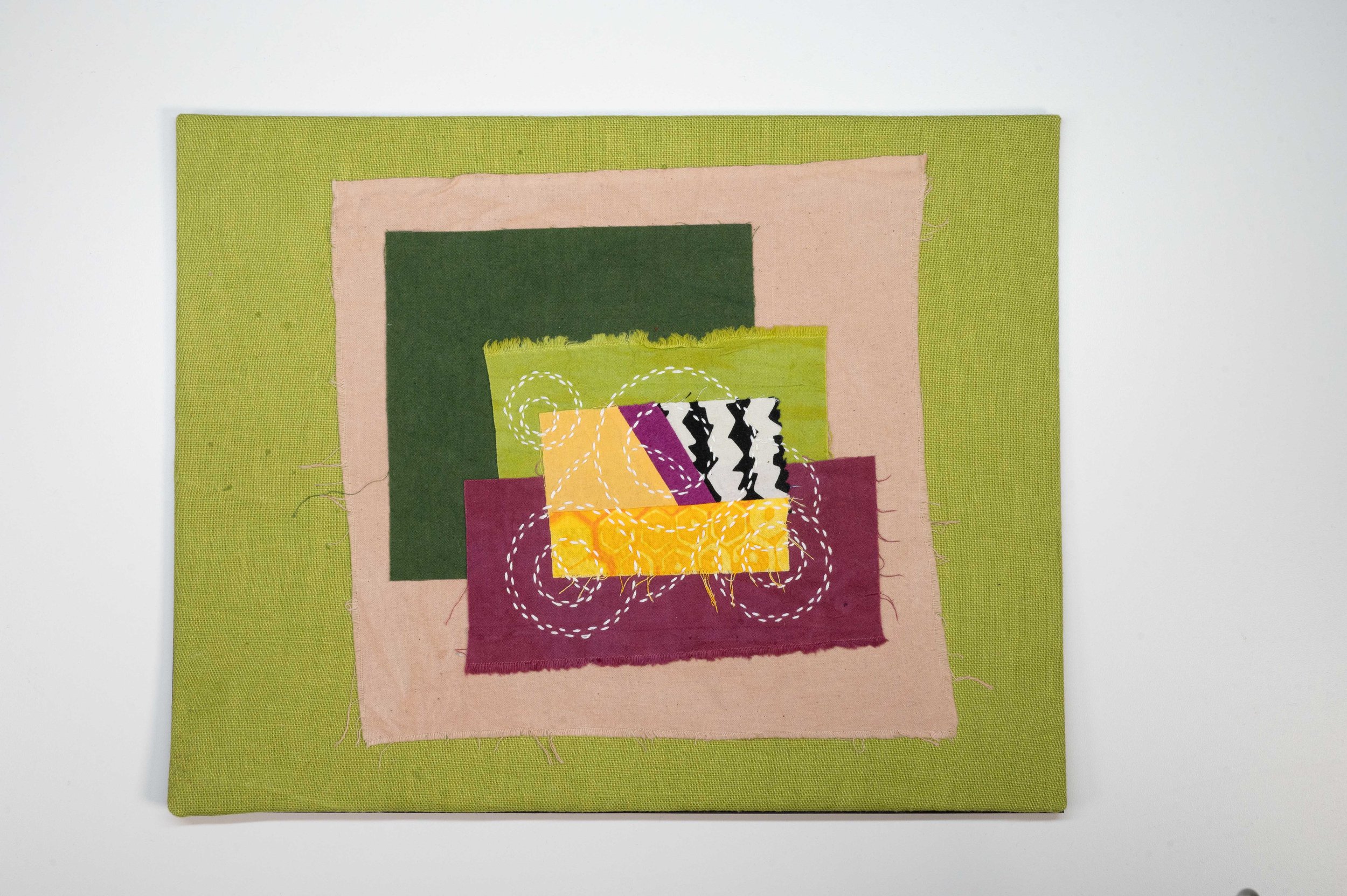 Unfinished Business No. 7 • 2025
• Improv pieced reclaimed and hand-dyed fabric, sashiko, Brussels Washer Linen, mounted on board
• 11 x 14 in.
• Available