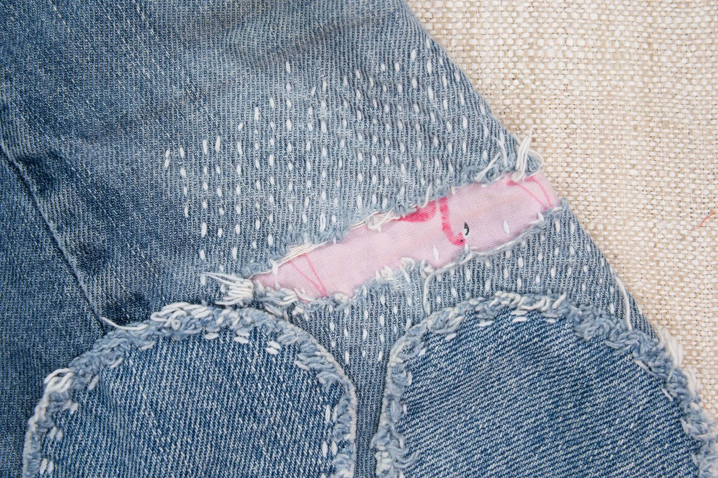 interior patch with running stitch to secure