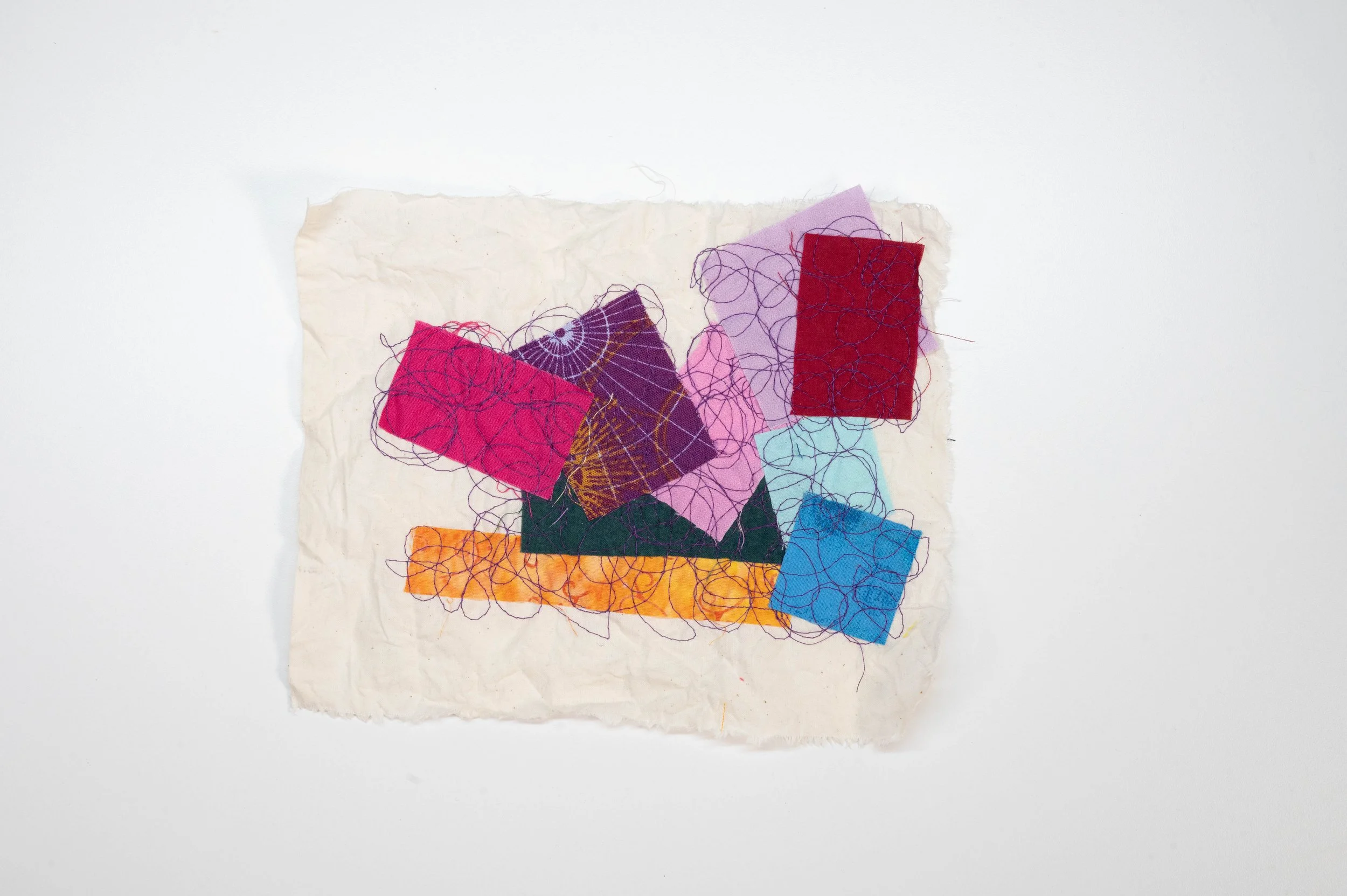 Flying Confetti no. 1 • 2025
• Improv pieced reclaimed and hand-dyed fabric, machine stitched
• 6 x 8 in.
• Available