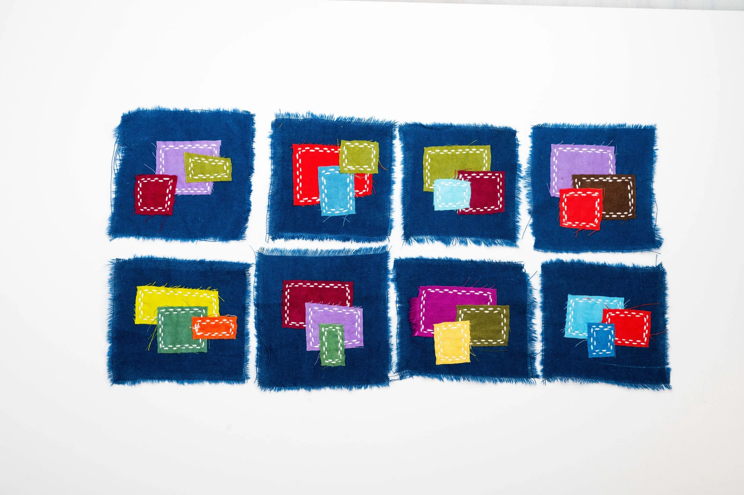 Taking Care of Business 17-24 • 2026
• Improv pieced reclaimed and hand-dyed fabric, boro patchwork moyouzashi sashiko
• 3 x 3 in.
• Not Available