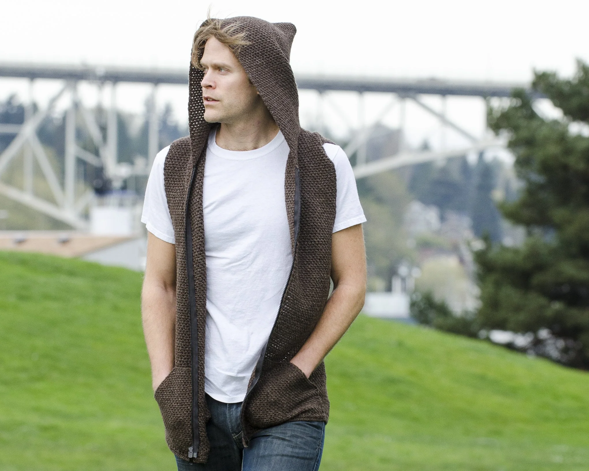 Mens Hooded Crochet Vest
