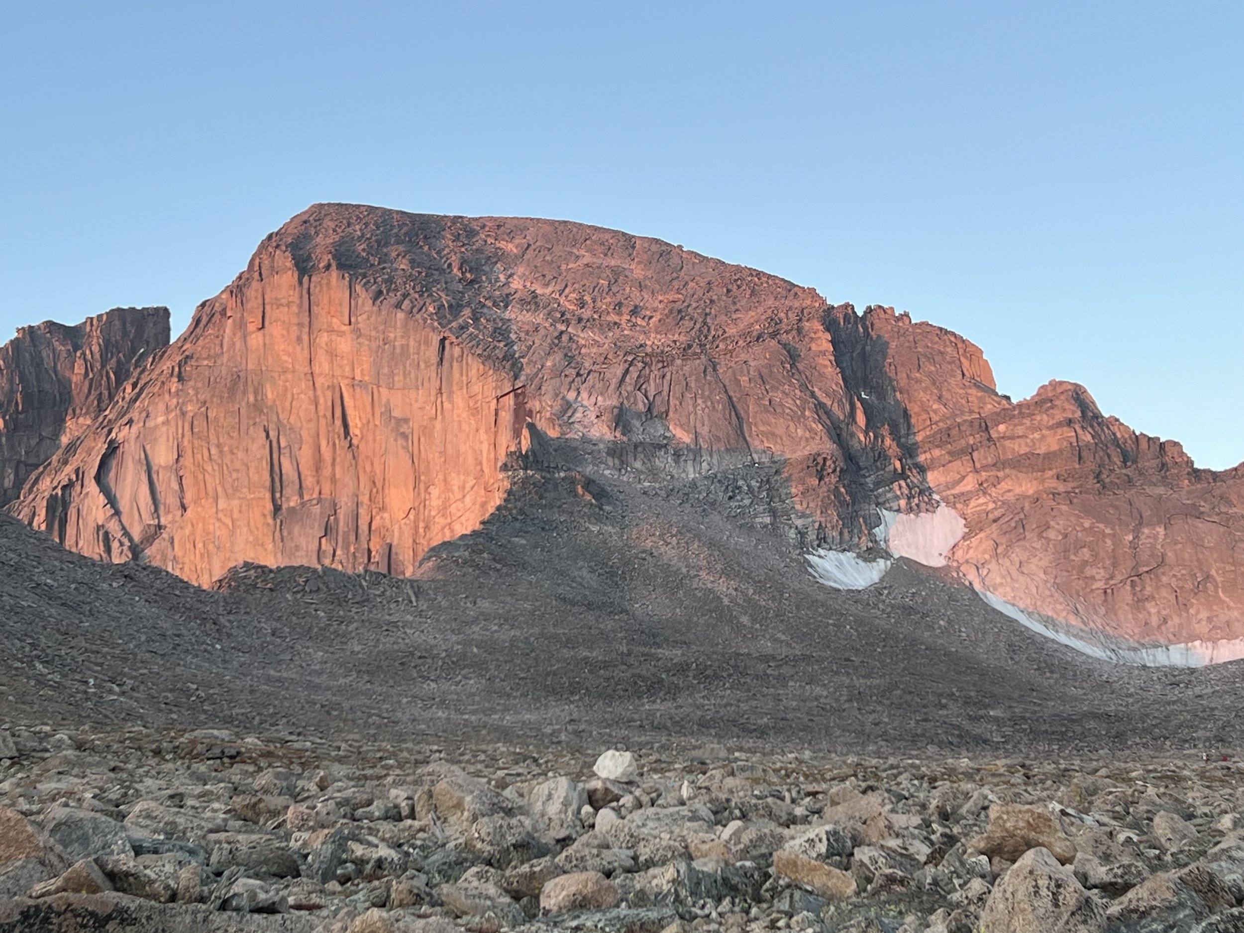 Sunrise alpenglow on the Diamond, Longs Peak — original photography by Andy Terrell.