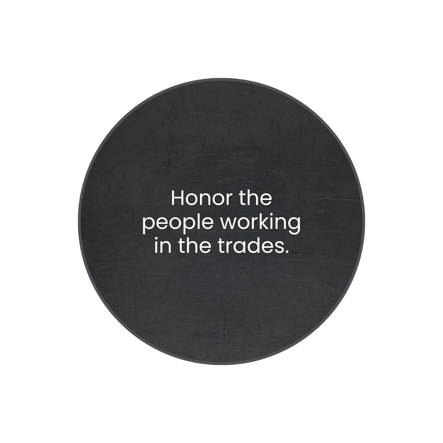 Motivational quote on a dark textured background: "Honor the people working in the trades."