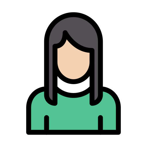 Simple illustration of a person with shoulder-length gray hair, wearing a teal shirt, with a plain beige face and no facial features.