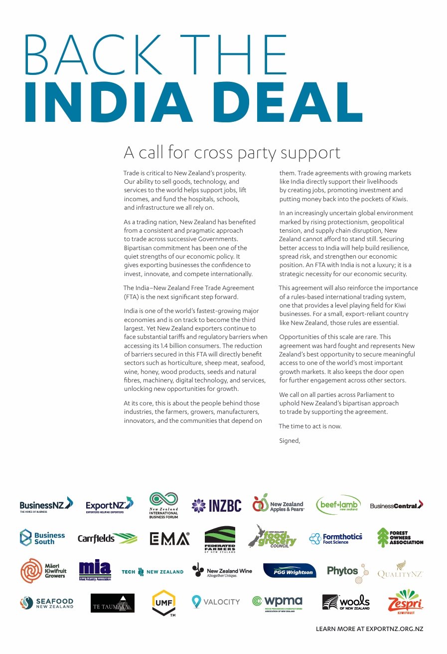 New Zealand International Business Forum backs NZ-India Free Trade agreement