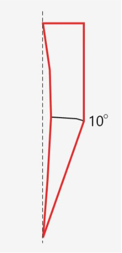 Diagramme montrant un triangle avec un angle de 10 degrés et des lignes rouges et noires. Il semble illustrer une figure géométrique ou une mesure angulaire.