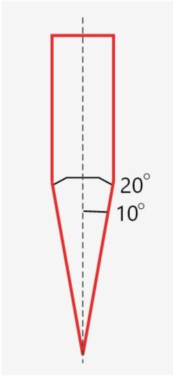Diagramme montrant un pavé inclinée à 20 degrés ou 10 degrés par rapport à une ligne centrale