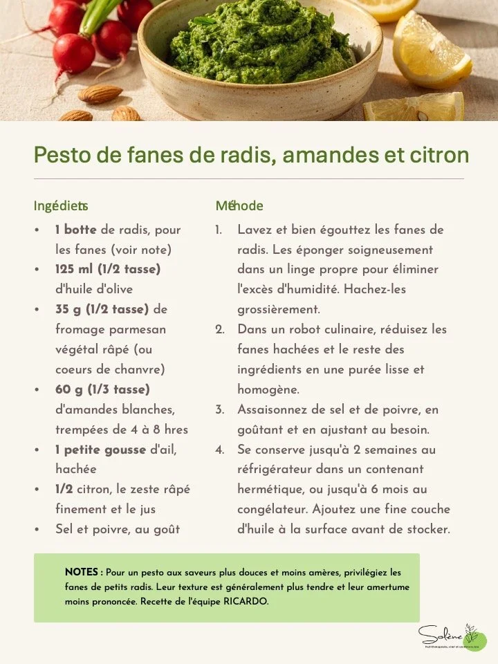 Pesto de fanes de radis, amandes &amp; citron