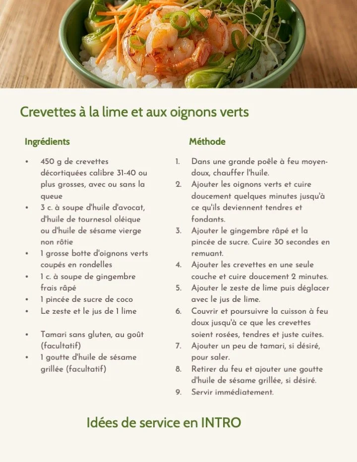 Crevettes à la lime et aux oignons verts
