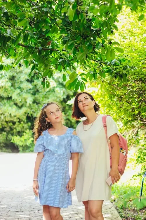 A mother and daughter out for a walk