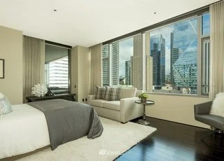 Bedroom with three windows and granite floors at 715 2nd Ave #1703 Seattle WA 98104