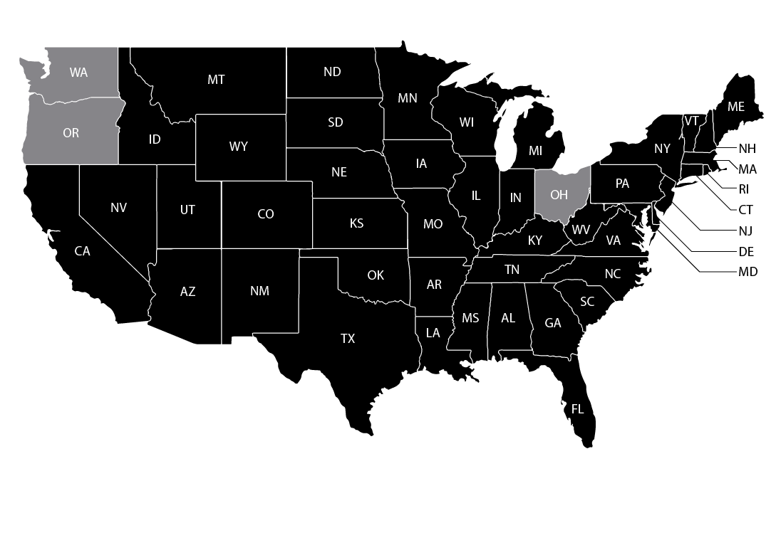 Map of the United States showing where we currently offer continuing education credits along with the ARES designation