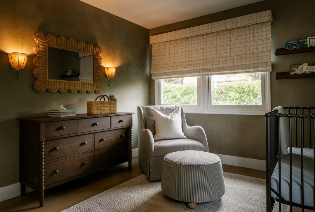 A nursery refresh finished just in time for a sweet baby boy. Elevated, a little moody, and proof that a small space can still pack a punch. We used Roman clay walls in &lsquo;Bond Street&rsquo; by @portolapaints to set the tone, layered in soft ligh