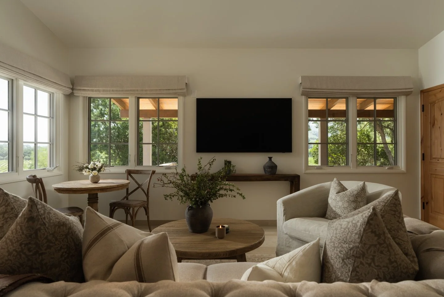 Happy Super Bowl Sunday.
If you&rsquo;re going to make us watch football, we want it to be in a space like this. We usually try very hard to make the TV disappear, but today we&rsquo;ll let it have its moment. We&rsquo;re just in it for the Bad Bunny