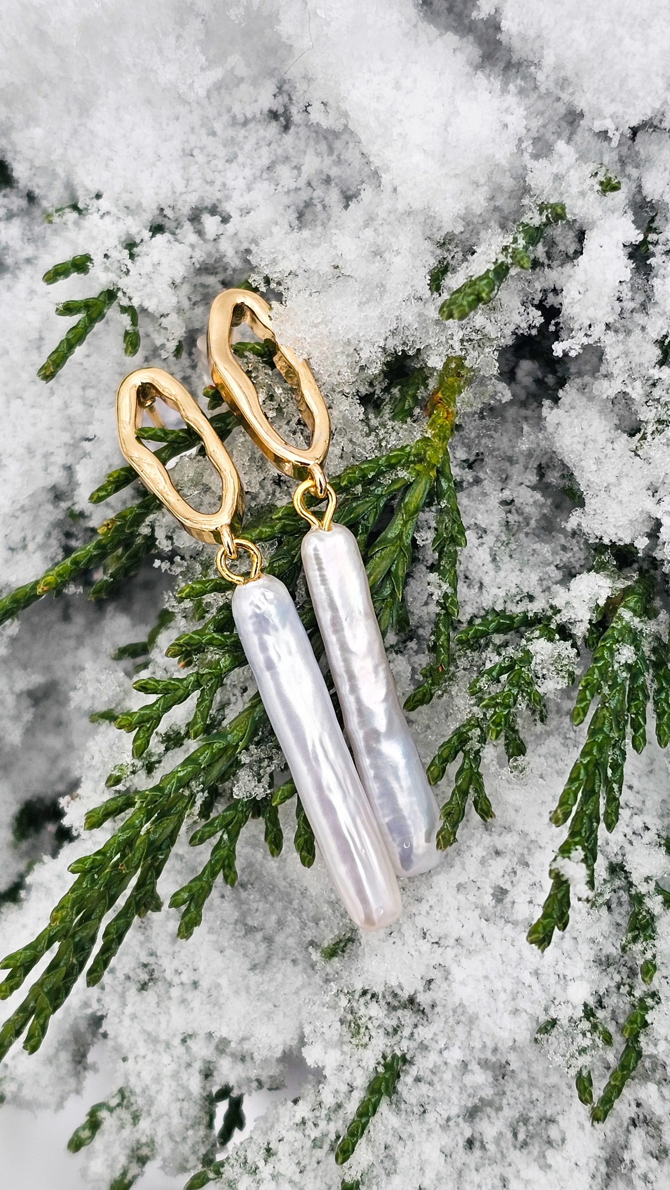 Freshwater Biwa Pearl Earrings ✦Gold✦