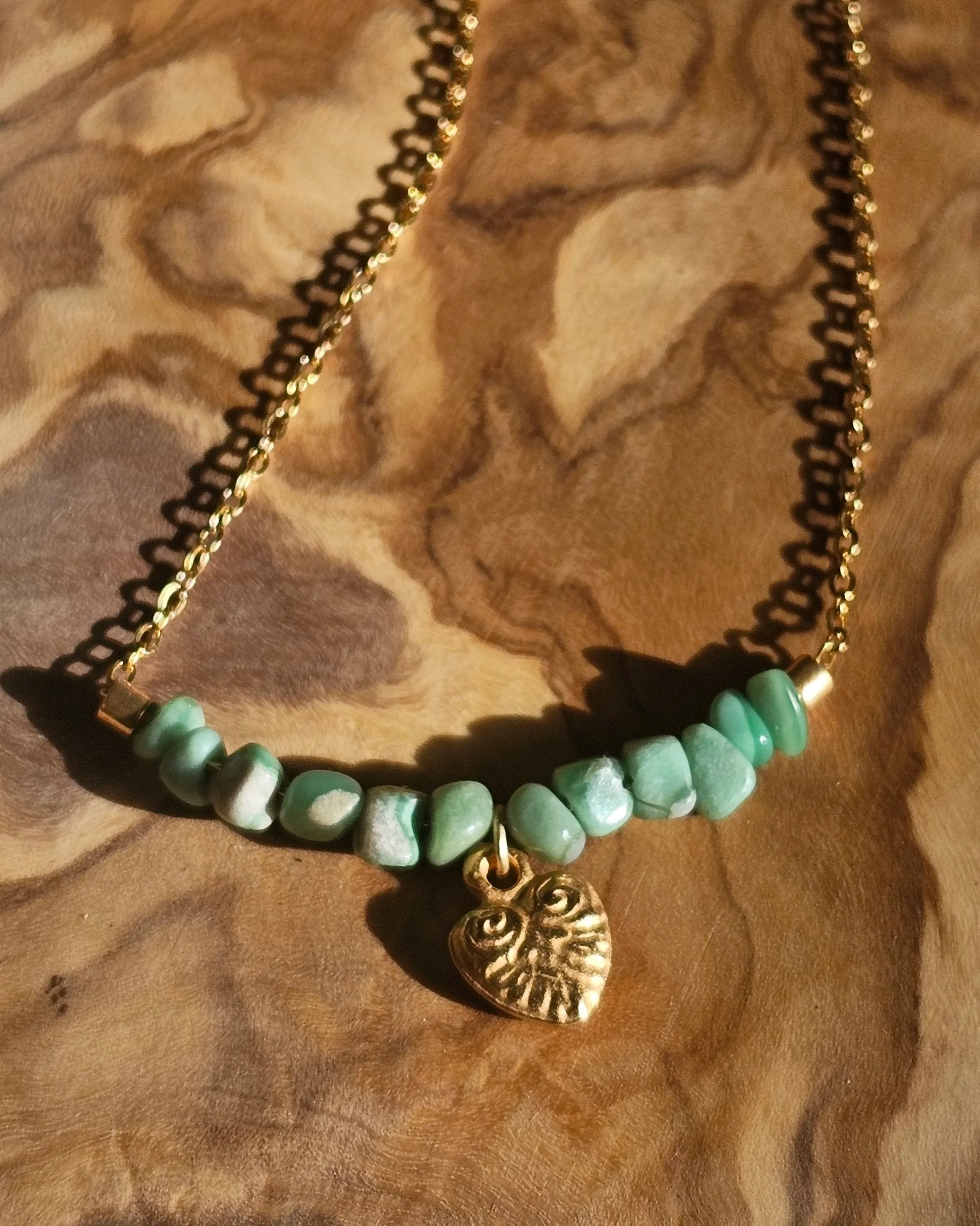 Turquoise Bar Necklace ✦Gold Heart✦